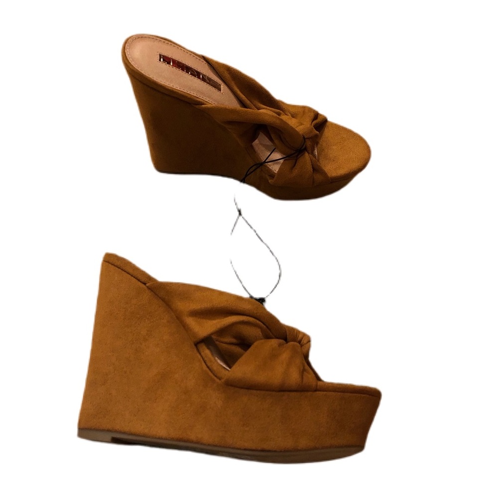 Tan Brown Wedge Platform Heel Sandals